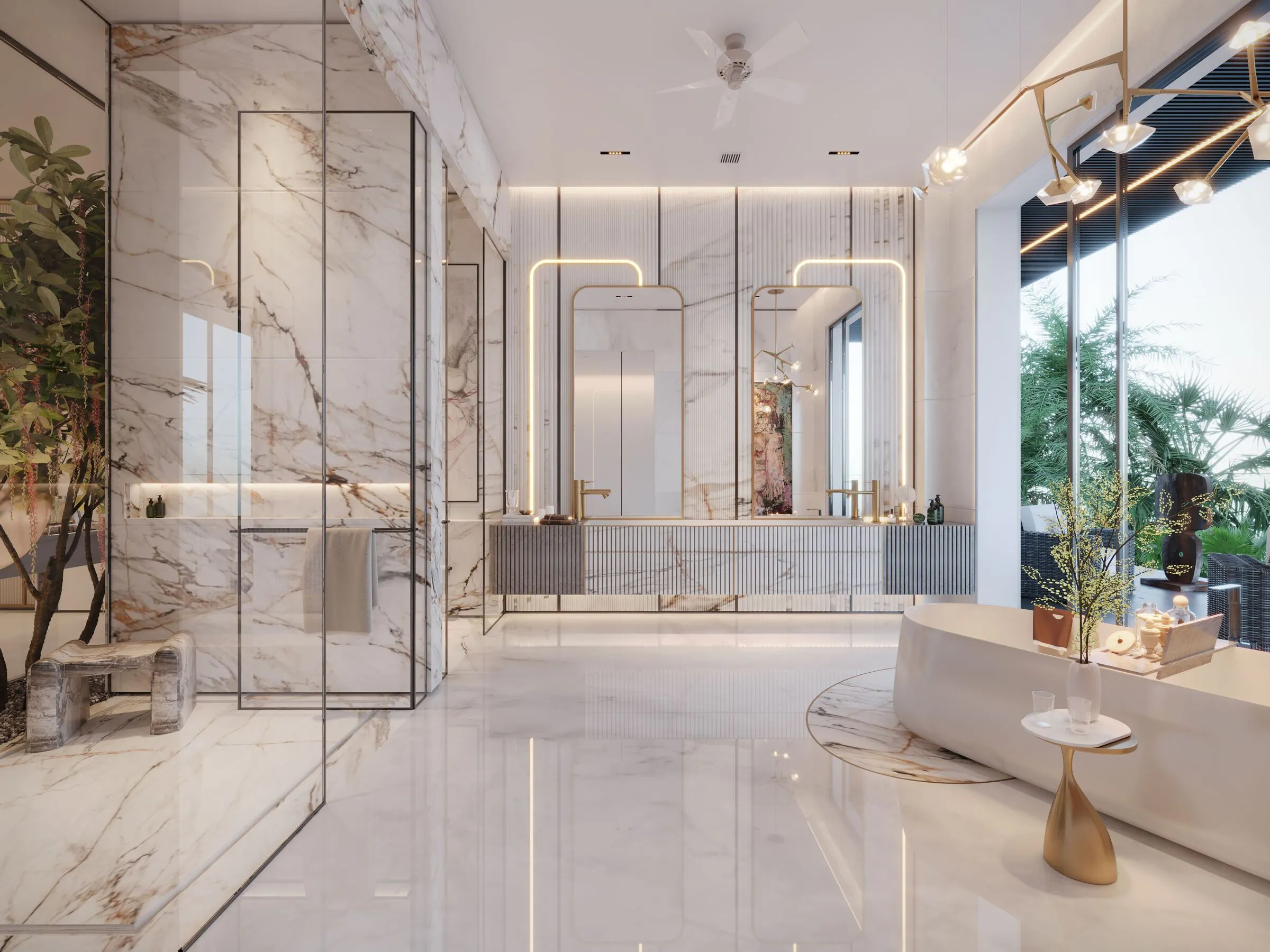 An interior clad in marble