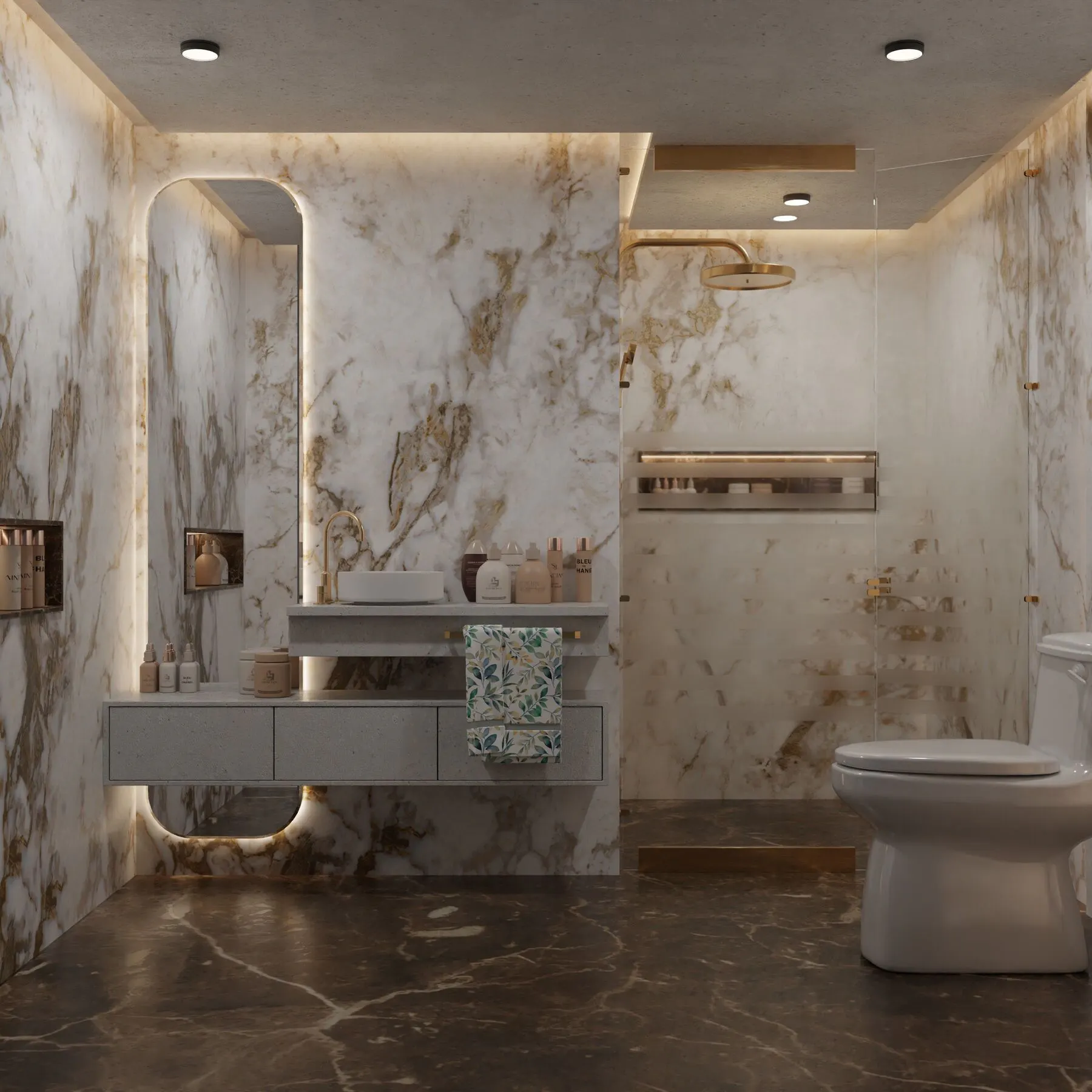 Bathroom clad in veined marble